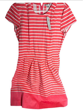 Women's De Collection Striped Mini Dress Size L Coral White coastal couquette
